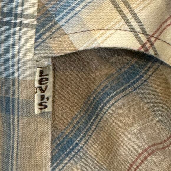 Vintage Size Medium Levi's Levi Strauss & Co Pearl Snap Brown Plaid Shirt Korea - Picture 5 of 9